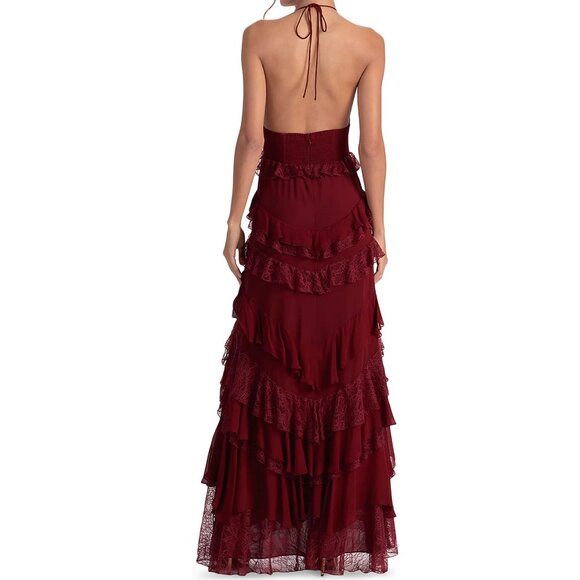 Alice and Olivia Liana V Neck Ruffle Maxi Dress - Picture 3 of 6